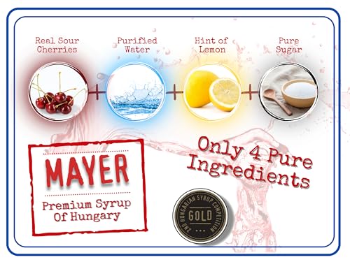 Image of Mayer Premium Artisan Hungarian Sour Cherry Syrups - Award-Winning, Real Fruits and 3 Natural Ingredients, Vegan, Gluten Free, Dairy Free, Versatile for Beverages & Desserts - No Artificial Additives, Rich Authentic Flavor ( 16.9 Fl oz. / 500 ml, Sour Cherry - 6Pack )