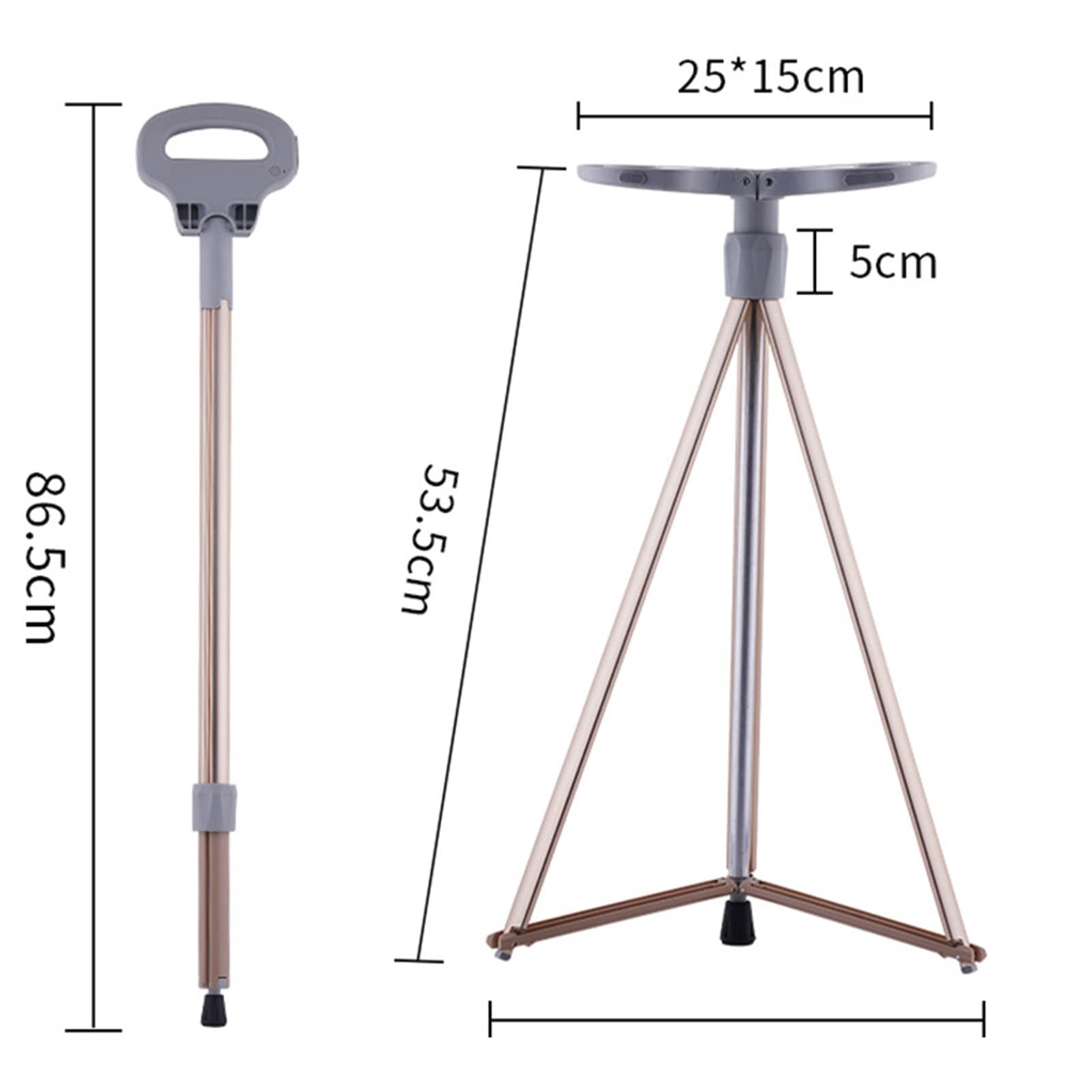 Sedile pieghevole per bastone, sedia per stampella regolabile in altezza con luce LED, sedile per bastone da passeggio in lega di alluminio antiscivolo, per anziani, disabili all'aperto, in attesa, in