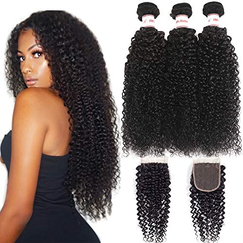 Mermaid 8A Brazilian Kink Curly Virgin Hair Weave 1 Bundle 100% Unprocessed Curly Human Hair Natural Color (16''18''20''+14, kk)