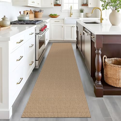 Image of EARTHALL Woven Runner Rug 2x8 Ft Washable Runners for Hallways Cotton Non Slip Rubber Backed Kitchen Runner Braided Indoor Floor Carpet for Entryway, Hallway, Kitchen, Bedroom, Orange /Tan /Brown