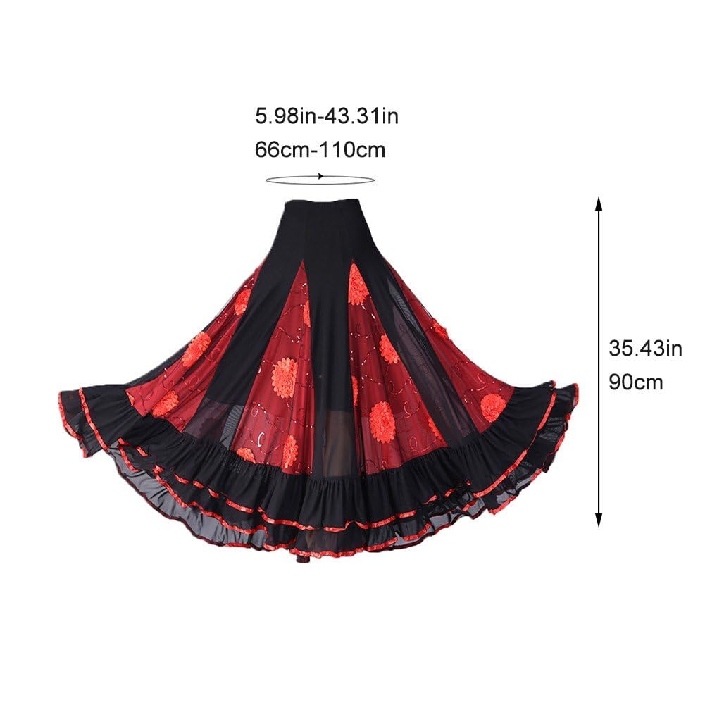 Jupe De Danse Sociale Grande Jupe Pivotante Jupe De Danse Moderne pour Les Femmes Danse Performance Compétition Pratique Costume