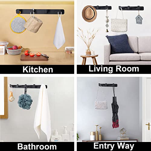 Image of Coat Rack, Heavy Duty Stainless Steel 4 Tri Coat Hook Hanger, Wall Mounted Wall Hooks, Rustic Clothes Hook /Key Hook Rail for Bathroom Kitchen Entryway(2 Pack, 4 Hook Black)