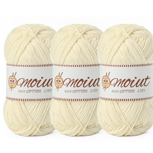 Image of 3 Pack Cotton Yarn for Crocheting, Baby Yarn for Crocheting Soft, 393yds / 5.29oz Fluffy Amigurumi Crochet Yarn, 5 Ply 100% Milk Cotton Yarn for Puzzle、Socks、Clothes(3 Milky White)