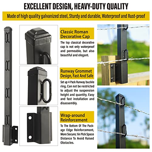 Epcee Fence Post Extender, 23.5" Fence Barbed Wire Extend Arm,for Outdoor Fences to Increase Height, Protect Privacy and Pets Jumping Off (Wooden Wall-4 Pack)