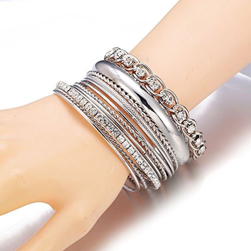 Ensoul Twisted Multiple Metal Bracelets & Bangles Set for Women 12Pcs/Set W/Clear Rhinestones3