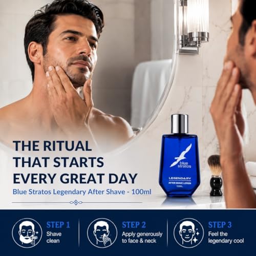 Image of Blue Stratos Legendary After Shave Lotion 100 ml | Skin Repair After Shave lotion For Cooling & immediate Relief | calms and soothes skin | Daily Use Aftershave Lotion for Men.