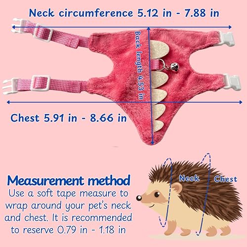 Image of Hedgehog Leash and Harness Clothes Accessories, Adjustable Leash and Harness with Safe Bell, Dinosaur Shaped Outfit, Hamster Clothes For Ferret Hamster, Hedgehog Accessories, Guinea Pig Outfits (Pink)