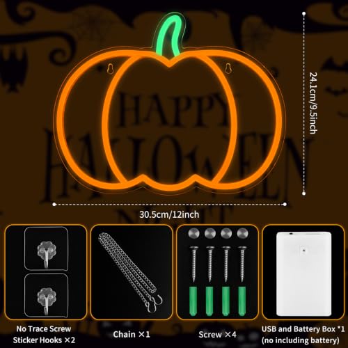 Image of MissAudrey Halloween Light Up Big Pumpkin Neon Sign Window Decor Lights