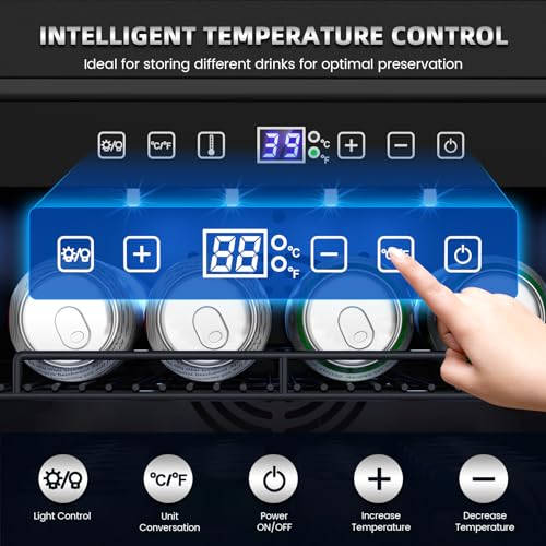 15 Inch Outdoor Beverage Fridge, Weather Proof Stainless Steel Beverage Cooler Under Counter Beer Fridge, Indoor/Outdoor Beverage Refrigerator for 80 Cans, Built-in/Freestanding