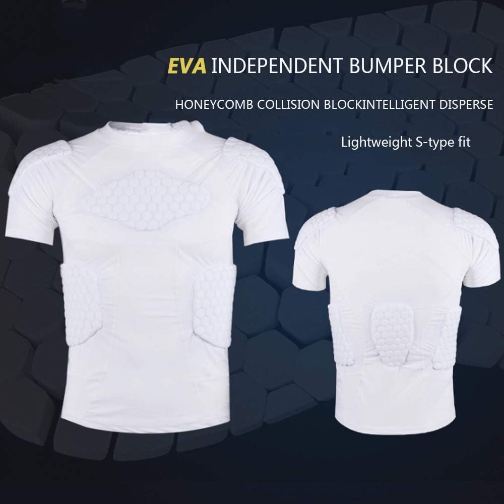 Camicie a Compressione Imbottite da Uomo, 6 Imbottiture sulla Parte Superiore Rafforzano la Protezione e riducono i Danni per l'esercizio di Calcio Pallacanestro Paintball Rugby Parkour,XXL