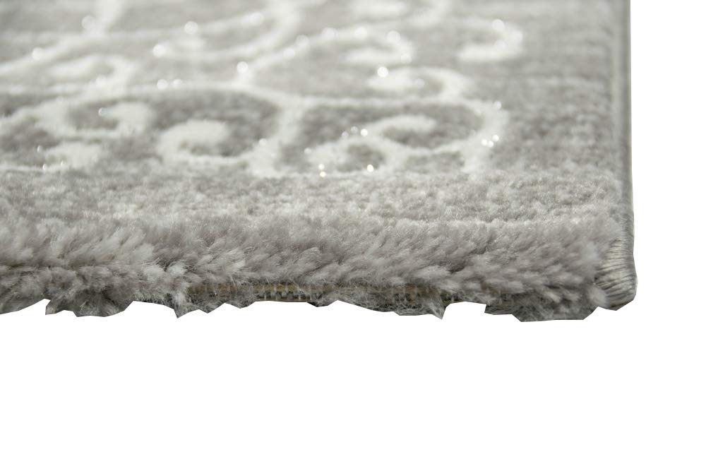 Merinos Moderner Teppich Orientteppich Ornamente mit Glitzergarn in Grau Creme Größe 80 x 300 cm