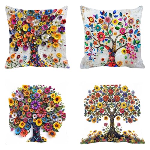 Housse de coussin 50x50cm imperméable en velours à motif fleur - 2