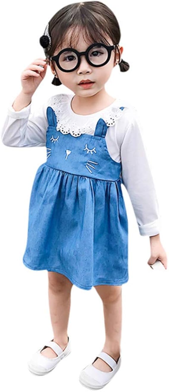 Amazon 子供ドレス Regoss レジス 女の子 デニム ワンピースドレス 長袖 猫の耳 ドールカラー プリンセススカート ガールズ 子ども おしゃれ 可愛い お姫様 ワンピース 秋冬着 七五三 通園 通学 普段着 発表会 文化祭 新年 人気 子供服 パーティードレス キッズ服