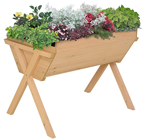 Outsunny Wooden Raised Garden Bed with Bed Liner, Elevated Planter Box with Legs, for Vegetables Flowers Herbs, Outdoor and Indoor Use
