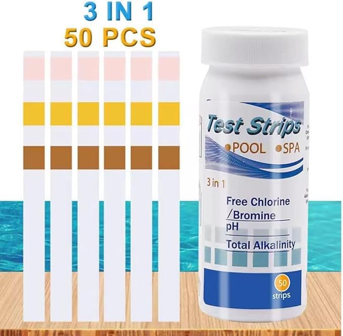 Plopex 3-in-1 Pool and Spa Test Strips, 50 Strips, Tests Chlorine/Bromine, pH, Total Alkalinity, Quick & Accurate test for Swimming Pool, Aquarium, Spa 2
