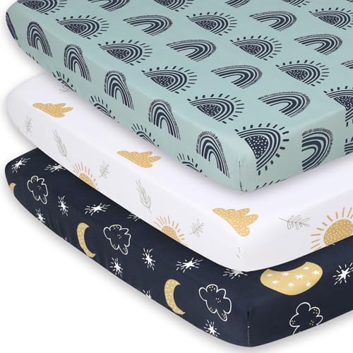 Image of The Peanutshell 3-Pack Fitted Playard Sheets - Soft & Breathable Baby Boy or Girl Mini Crib Sheets, Pack N Play Mattress, Fits Standard Playard Pack Play Mattresses - Day and Night