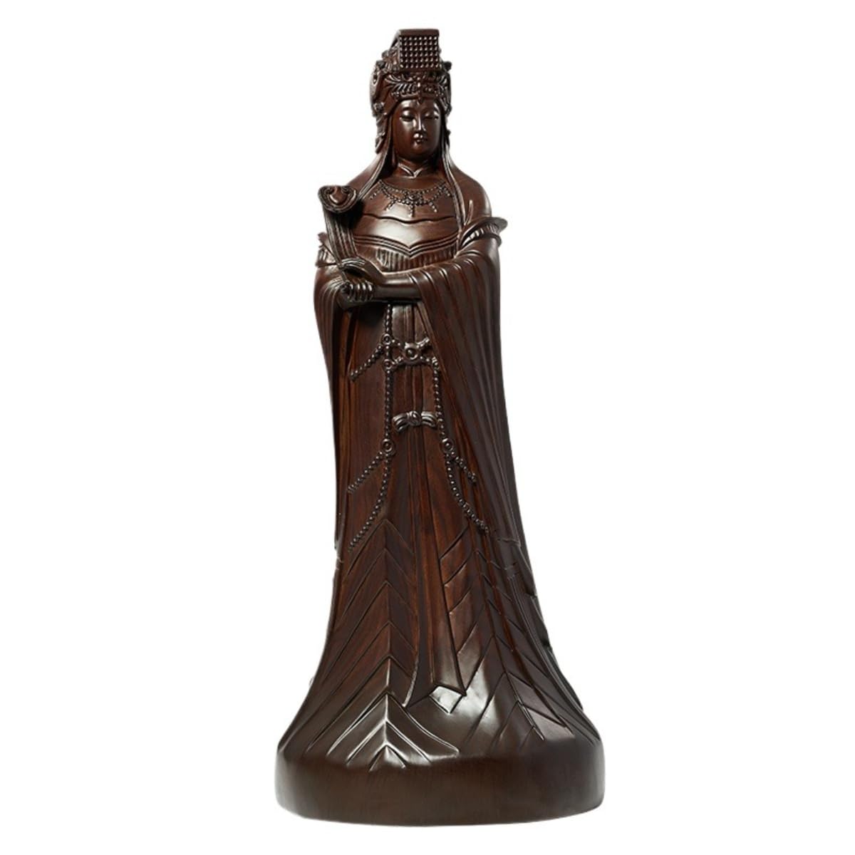 AOTTSD Feng Shui Mazu Statue, Hand Carved Black Sandalwood Sea Goddess