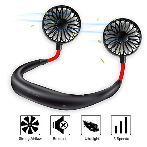 Ventilateur de Table - Petit Ventilateur - Ventilateur de Cou - Cou de Sport Suspendu Petit Ventilateur Portatif Fonctionnant sur Batterie avec USB Rechargeable pour Intérieur Extérieur Été.
