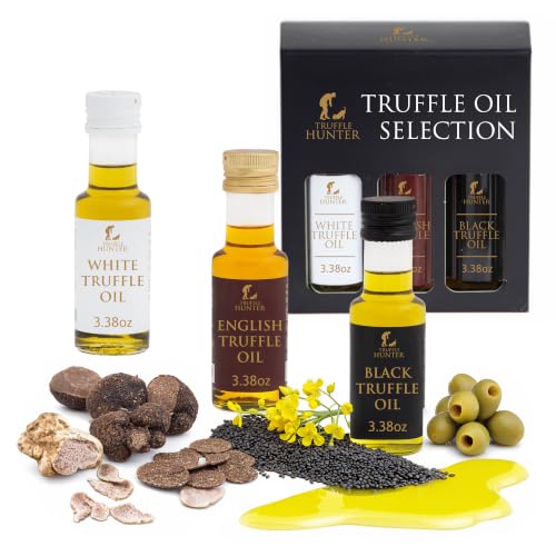 TruffleHunter Truffle Oil Selection, 3×3.8oz – English Truffle Oil, White Truffle Oil & Black...