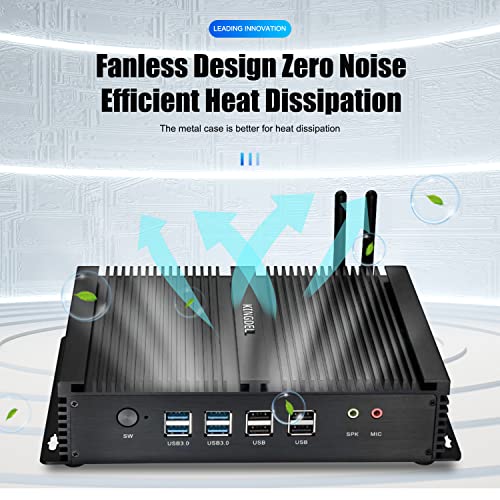 Image of KINGDEL Mini Desktop Computer, Fanless Mini PC with i7 CPU, 4GB RAM, 128GB SSD+1TB HDD, 2xLAN, 2xH Ports, 4xUSB 3.0, 6xCOM RS232