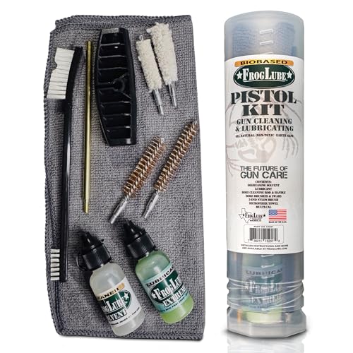 FrogLube Handgun Cleaning Kit for .38/9mm,.357,.40,.45 Caliber - Pistol Cleaning Kit with Oil, Cleaner, Bore Brushes & Mops - Developed By Retired Navy Seal