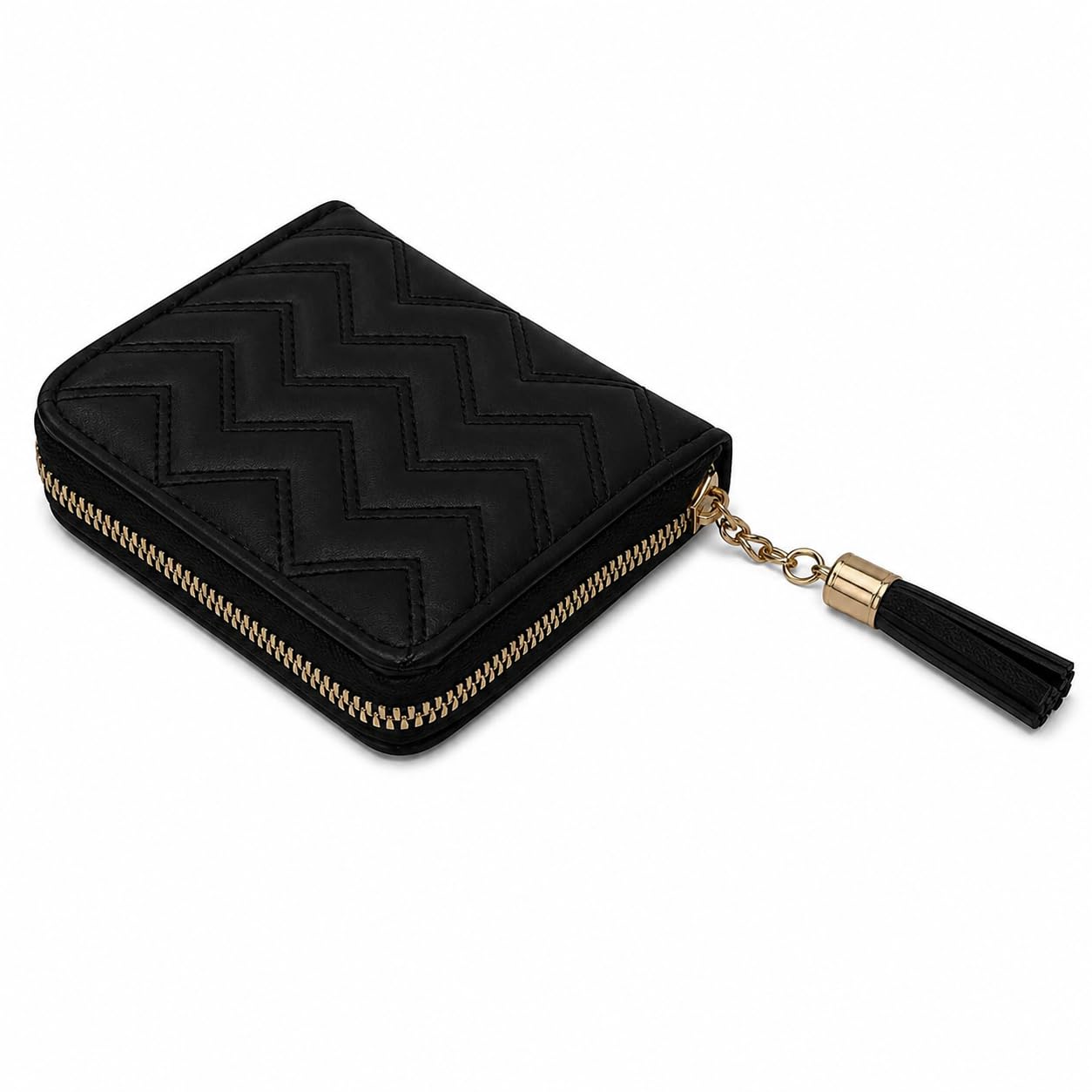 Women Small Purse Zip Purse for Ladies Small Coin Wallet for Girls Zip Money Wallet for Women (Black)-image-4
