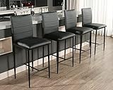 Counter Height Stools Set of 4 - Modern PU Leather Bar Stools Barstools for Kitchen Island - High Dining Room Chairs with Back, Counter Stools for Home Pub Bar Chairs (Black)