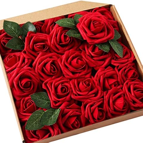 JaosWish 25PCS Real Touch Fake Roses Artificial Flowers Foam Roses DIY for Wedding Bouquets Home Decorations Cover