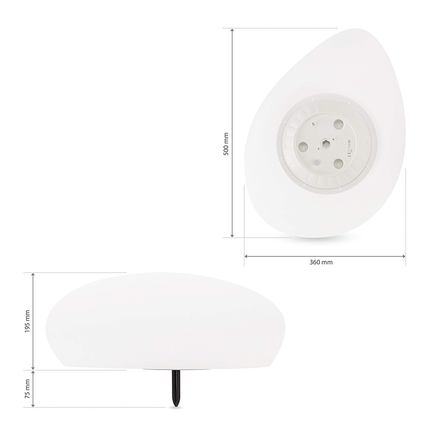 Deko-Stein mit LED Beleuchtung | kabellos | 8 Farben möglich | Solar | Kieselstein-Form | wasserdicht | Solar-Gartenleuchte (50 cm)