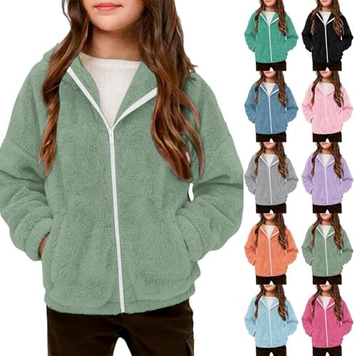 Girls Fleece Jacket Kids Fuzzy Zip up Hoodie Fall Winter Outerwear with Pocket Girls' Outerwear Jackets & Coats 5-14Y