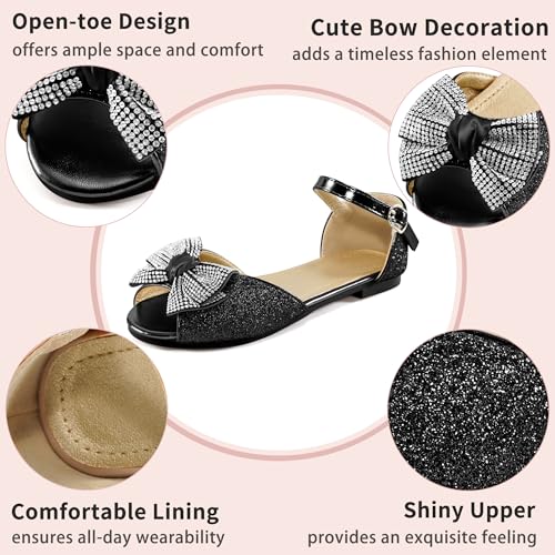 Image of Aomigoct Girls Dress Shoes Sandals : Black 1 Little Kid Glitter Princess Flats for Birthday Wedding Party - Big Kid School Walking Shoe