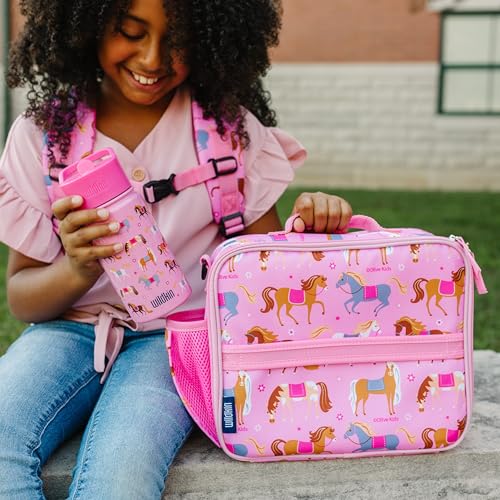 Image of Wildkin Kids ECO rPET Insulated Lunch Box - Keeps Food Hot or Cold, Easy-Clean Lining, Mesh Pockets & BPA-Free - Boys & Girls, Ideal for School, Travel & Daycare - Horses