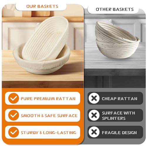 Image of Dimpola Banneton Bread Proofing Basket - Banneton Basket Set Sourdough Proofing Basket Round Proofing Bowls Handmade Rattan Baskets and Liners (Oval & Round Gift Set)