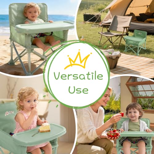 Image of Portable Baby Chair,Portable 3-in-1 Baby Booster Seat with Tray,Folding Toddler High Chair for Travel,Camping, Home & Dining, Easy to Clean & Store, Safe with Child Safety Belt Carry Bag(Green)