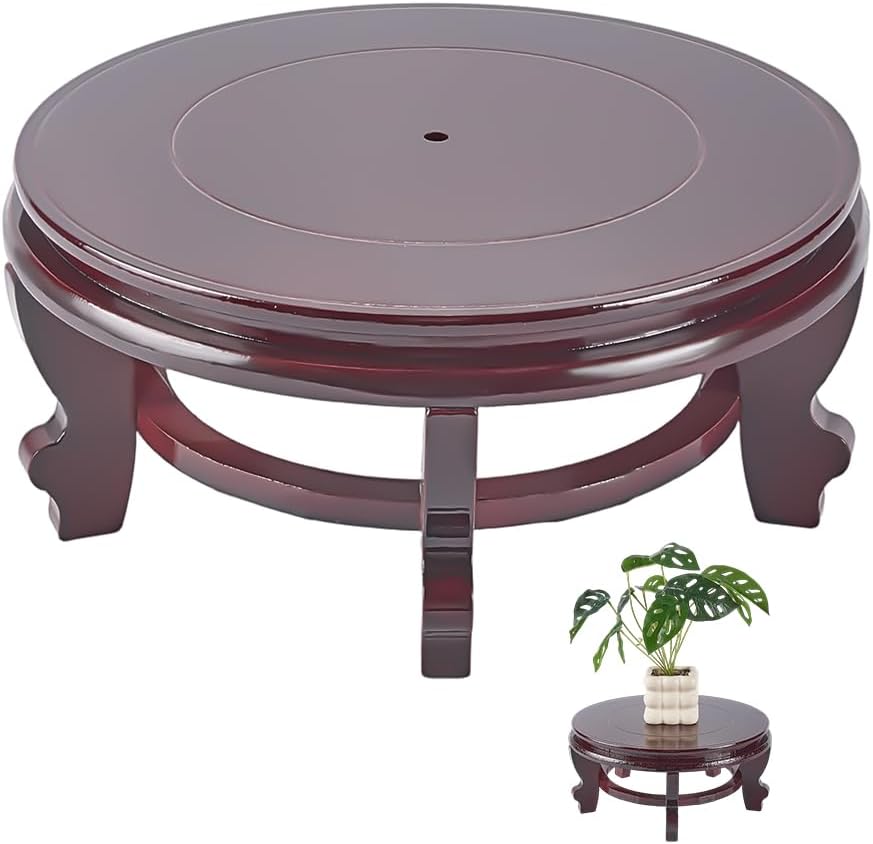 FINGERINSPIRE Wooden Display Stand Base 10x5inch Chinese Oriental Plant Stand Coconut Brown Traditional Vase Pot Stands Hand-Crafted Fishbowl Display Stands for Home Indoor Plants Outdoor Decoration