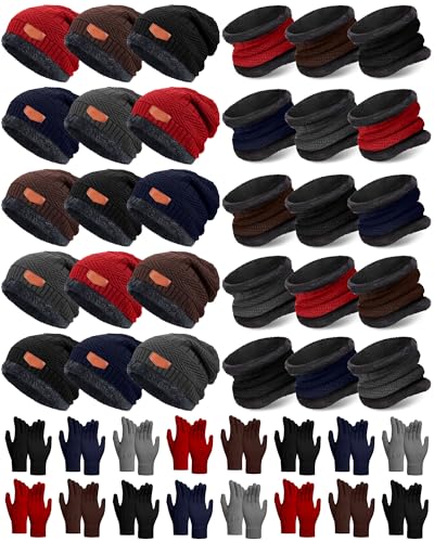 Image of Toulite 45 Pieces Kids Hat Glove Scarf Winter Sets Toddler Fleece Lining Warm Beanie Hat Mitten Neck Warmer for Boys Girls