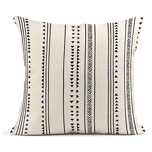 ArtSocket Set of 4 Throw Pillow Covers Pattern Black and White Boho Bohemian Geometric Dots Lines of Borders Decor Linen Outdoor Pillow Cases Home Decorative Square 18x18 Inches Pillowcases - Thumbnail 5