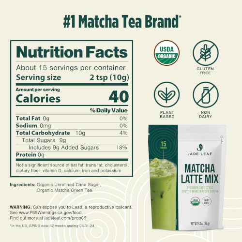 Image of Jade Leaf Matcha Latte Mix, Original, 150g / 5.3oz | Sift-Free Matcha Powder for Lattes - Lightly Sweet Matcha Green Tea Powder w / Unrefined Cane Sugar - Easy to Make