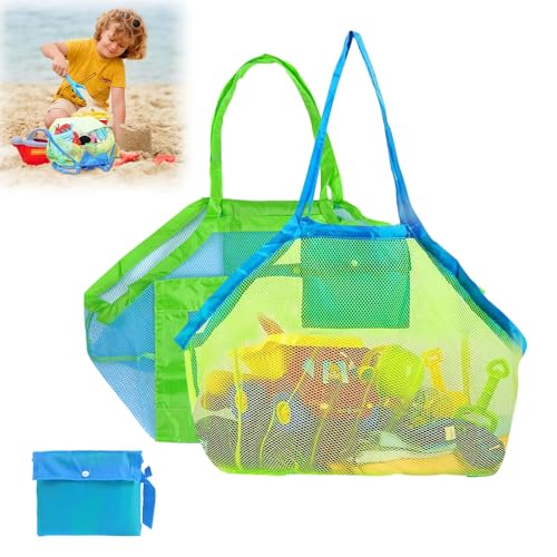 yotutun 2 Piezas Gran Bolsa de Malla Playa, Plegable Bolsa Juguetes Playa Juguetes de Bolsa de Almacenamiento Giochi Tote para al Aire Libre Natación Piscina Viajes Toallas Juguetes