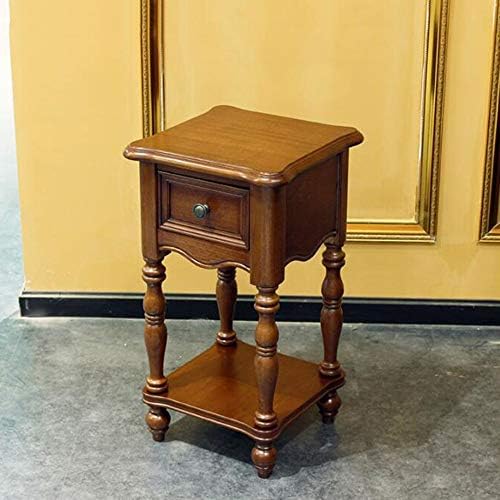 Telephone Table, American Solid Wood Plant Stand,Living Room Sofa Telephone Side Table,with Drawers,Indoor Shelf,3 Sizes(Color:Walnut Color,Size:14.1714.1725.59in)
