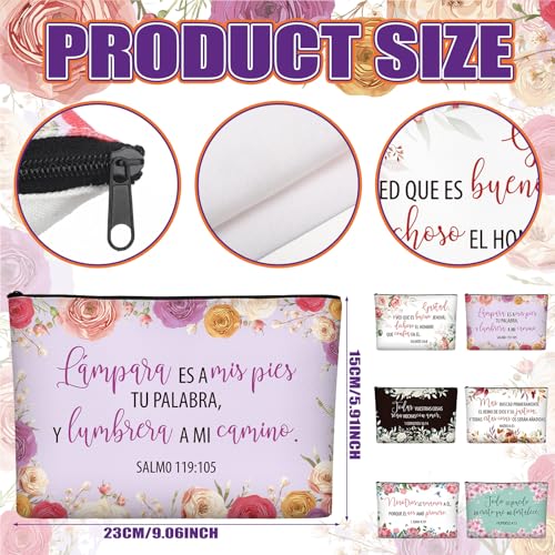 Kacctyen 18 Pcs Spanish Bible Christian Women's Religious Gift Christmas Gifts Cosmetic Bags Inspirational Bible Verse Pencil Pouch Motivational Makeup Bag with Zipper for Travel (Fresh)3