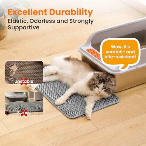 Image of Cat Litter Mat,Large Honeycomb Double Layer Cat Litter Trapping Mat, Non Slip Waterproof Urine Proof Cat Litter Box Mat, Kitten Supplies and Essentials