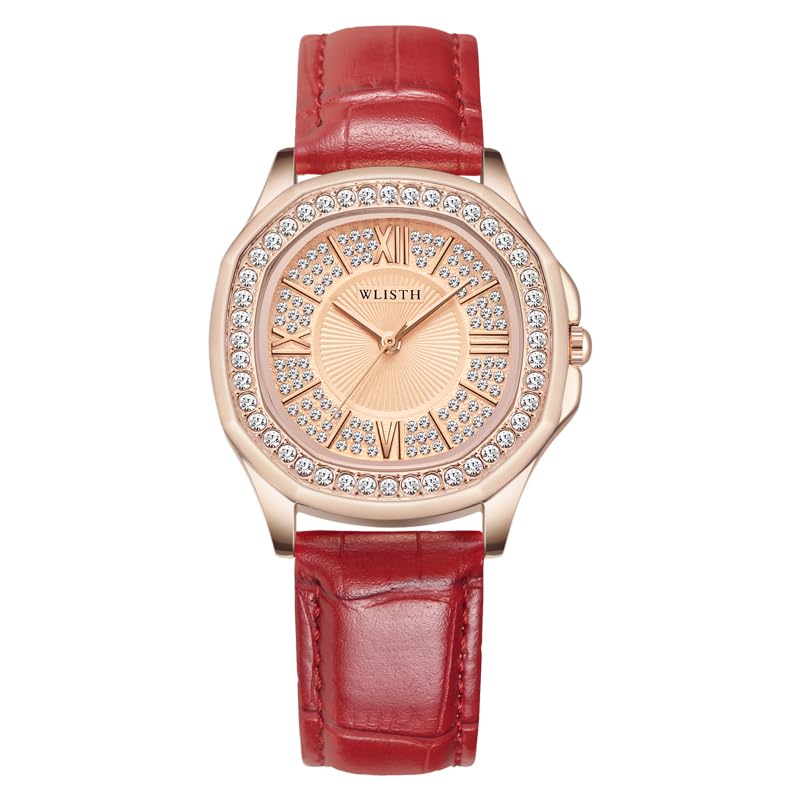 Women's Quartz Watch, Rose Gold Case, Rhinestone Set, Pu Leather Strap, 35mm Case, 30-Meter Water Resistance, Elegant Style.-image-35