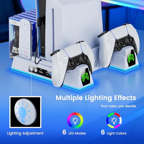 Image of Svetaecho PS5 /Slim /Pro Stand and Turbo Cooling Station with Controller Charging Station for PlayStation 5 Digital /Disc Console, LED Cooling Stand PS5 /Slim /Pro Accessories Kit with 3 Level Cooler Fan