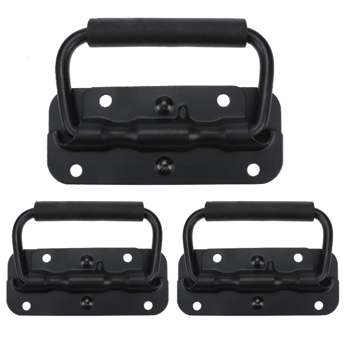 Coshar3.9"x2.8" Metal Cabinet Hardware Black Recessed Spring Loaded Pull Handle,Pack of 3,with Screws