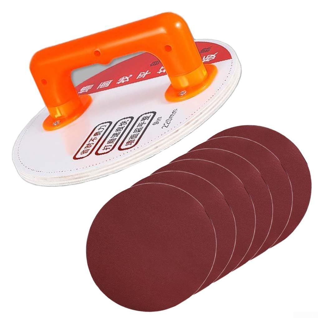 Supporto autoadesivo per carta vetrata da 22,9 cm con retro floccato antiscivolo, per levigatura a parete e a mano, fogli abrasivi grana 180/240/320, compatibile con levigatrici a disco rotonde (a)