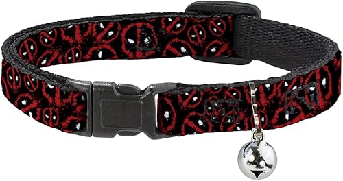 Collar de gato Breakaway Deadpool Splatter Logo disperso negro rojo blanco 8 a 12 pulgadas 0.5 pulgadas de ancho