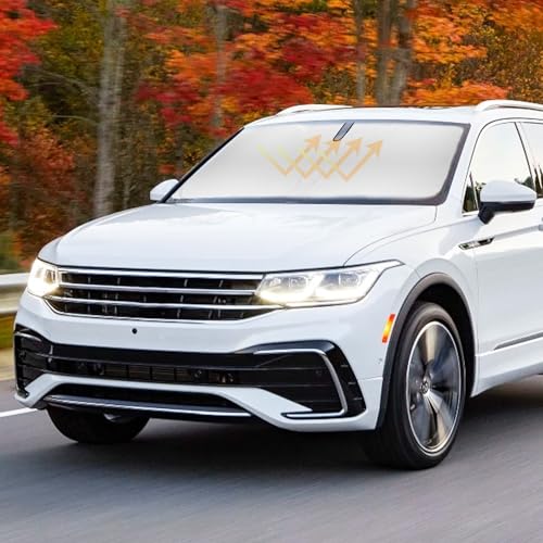 Windshield Sun Shade Car Sunshade for 2018-2025 Volkswagen VW Tiguan Accessories Windshield Sun Visor Cover for VW Tiguan Foldable Front Window Shield Protect Car from Sun Rays Heat Protection