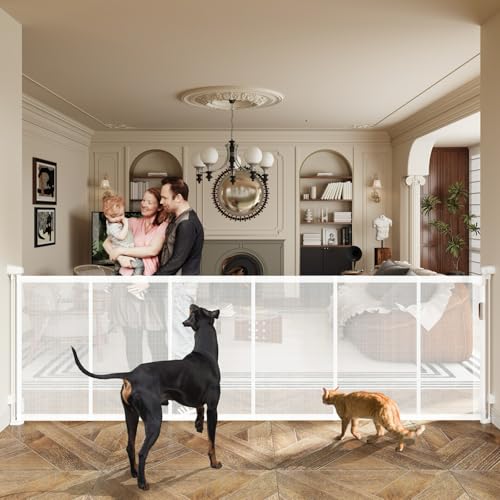 Image of 150" Extra Wide Retractable Baby Gates Dog Gate for Large Opening, 41" Extra Tall Mesh Pet Gate, Long Child Safety Gates with Fiberglass Rods for Stairways, Doorways, Hallways - Indoor/Outdoor Use