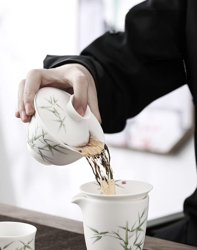 Amazon.co.jp: KKJJ 手绘蓋碗 茶杯 茶碗 スエット翡翠白磁カバー